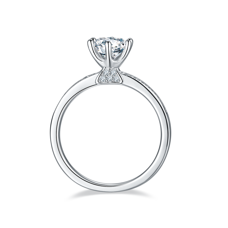 直臂五湖四海微镶S925银镀白金MoissaniteWomen's Ring1ctD级